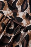 Leopardenmuster Casual Print Patchwork Backless Schrägkragen Kleider in Übergröße