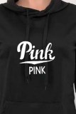 Black Casual Print Letter Hooded Collar Long Sleeve Two Pieces
