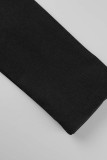 Zwarte casual effen patchwork bovenkleding met omgeslagen kraag