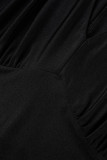 Robes de soirée asymétriques à col en V asymétriques à volants en patchwork uni noir