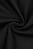 Schwarze, sexy, solide Patchwork-Federn mit heißem Bohrer und geradem V-Ausschnitt