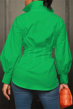 Tops de cuello de camisa de color sólido casual sexy verde