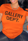Orange Street Daily Print Letter O Neck T-Shirts