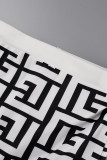 Due pezzi a maniche lunghe con fibbia patchwork con stampa sexy nero bianco