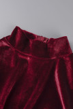 赤のセクシーなソリッド パッチワーク ハーフ A タートルネック ペンシル スカート ドレス