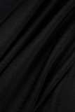 Vestidos de noite preto casual patchwork folho assimétrico com decote em V