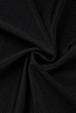 Vestidos de noite preto casual patchwork folho assimétrico com decote em V