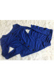 Синяя сексуальная взрослая мода с коротким рукавом и длинными рукавами с круглым вырезом Ступенчатая юбка длиной до колен однотонная пэчворк f