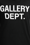 Zwarte casual T-shirts met straatprint en letter O-hals