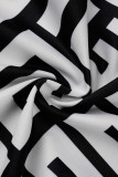 Due pezzi a maniche lunghe con fibbia patchwork con stampa sexy nero bianco