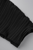 Vestidos retos pretos casuais de patchwork sólido com decote O