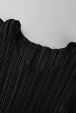 Svarta Casual Solid Patchwork Vik O-hals raka klänningar
