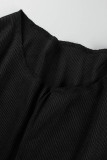 Черный Повседневный Однотонный Пэчворк О-образный вырез Длинный рукав Из двух частей