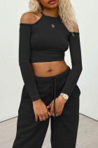 Noir Casual Sportswear Solid Patchwork O Neck Long Sleeve Two Pieces