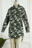 Camouflage Casual Camouflage Print Patchwork Turndown Collar Shirt Dress Dresses