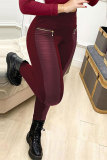 Black Casual Solid Patchwork Skinny High Waist Pencil Trousers