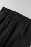 Pantalones casuales de color sólido de cintura alta con retazos de vendaje sólido negro