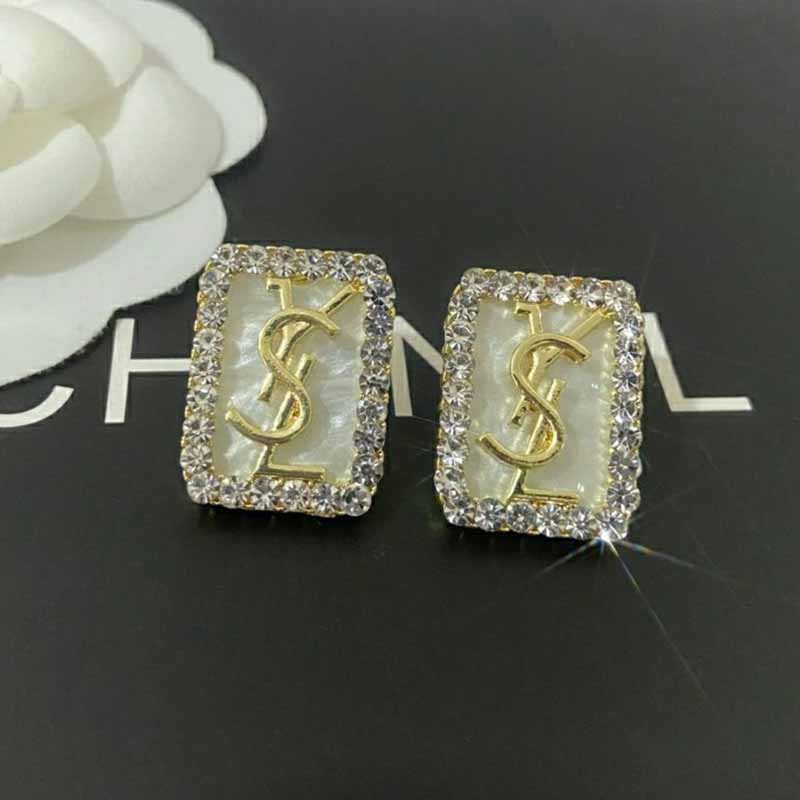 

White Elegant Letter Patchwork Hot Drill Earrings