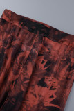 Due pezzi a maniche lunghe con scollo a V trasparente con patchwork con stampa sexy rossa