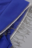 Blå Sexig Solid Tofs Patchwork V-ringad Aftonklänning Klänningar