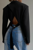 Black Casual Solid Backless Turndown Collar Outerwear