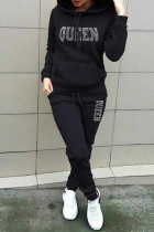 Black Casual Solid Patchwork Hot Drill Hooded Collar Long Sleeve Two Pieces