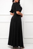 Zwart casual effen patchwork jurk met lange hals en lange mouwen