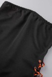 Negro sexy casual sólido patchwork frenillo con capucha cuello manga larga dos piezas