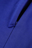 Robes de soirée bleu sexy solide pompon patchwork col en V robes