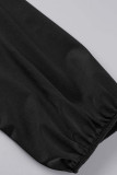 Robes droites noires à col en V et fente en patchwork solide sexy