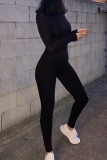 Черный Повседневная спортивная одежда Твердые лоскутные комбинезоны с круглым вырезом больших размеров