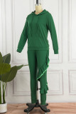 Colletto con cappuccio casual solido patchwork verde manica lunga due pezzi