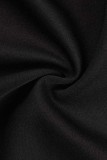 Черный сексуальный повседневный твердый лоскутный уздечка с капюшоном воротник с длинным рукавом из двух частей