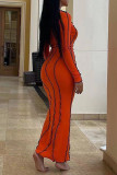 Vestidos saia única com decote em patchwork sexy vermelho tangerina