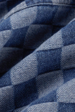 Синяя повседневная джинсовая куртка с длинным рукавом в клетку в стиле пэчворк с отложным воротником