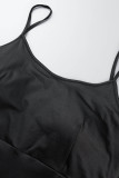 Noir Sexy Casual Dot évidé Transparent O Cou Manches Longues Plus La Taille Deux Pièces
