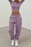 Pink Purple Casual Sportswear Solid Patchwork O Neck Long Sleeve Two Pieces