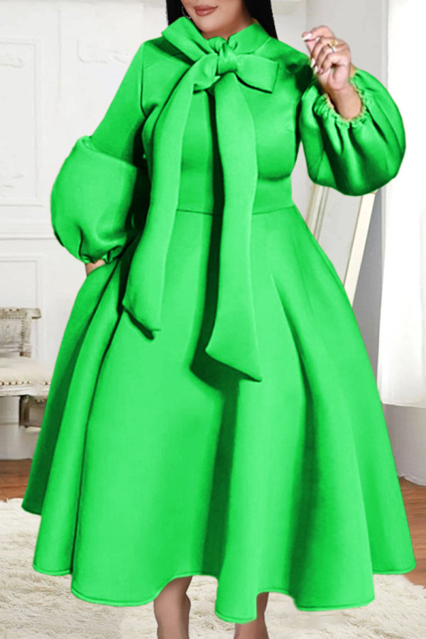 verde elegante sólido vendaje patchwork medio cuello alto una línea vestidos