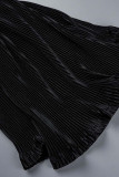 Zwarte sexy effen patchwork-vouw met lange mouwen, twee stukken