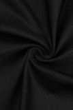 黒のセクシーな無地パッチワーク スリット V ネック ストレート ドレス