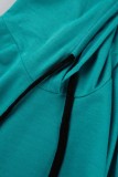 Robes bleu royal décontracté solide patchwork fente col à capuche manches longues
