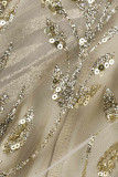 Silberne sexy Patchwork-Pailletten, durchsichtige Kleider mit halbem Rollkragen und langen Ärmeln