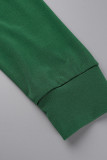 verde casual sólido patchwork cuello con capucha manga larga dos piezas