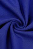 Robes de soirée bleu sexy solide pompon patchwork col en V robes