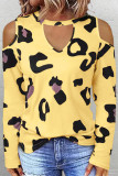 Grey Casual Street Leopard Printing O Neck Tops
