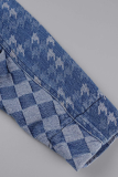 Blauw casual geruit patchwork spijkerjack met kraag en lange mouwen