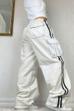 Pantalones de color sólido de pierna ancha con bolsillo de patchwork sólido de calle informal blanco