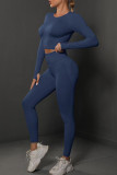 Dark Blue Casual Sportswear Solid Patchwork O Neck Long Sleeve Two Pieces