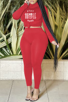 Красный Повседневная спортивная одежда С принтом Водолазка в стиле пэчворк Длинный рукав Из двух частей
