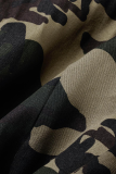 Camouflage Street Camouflage Print Turndown Collar Harlan Jumpsuits
